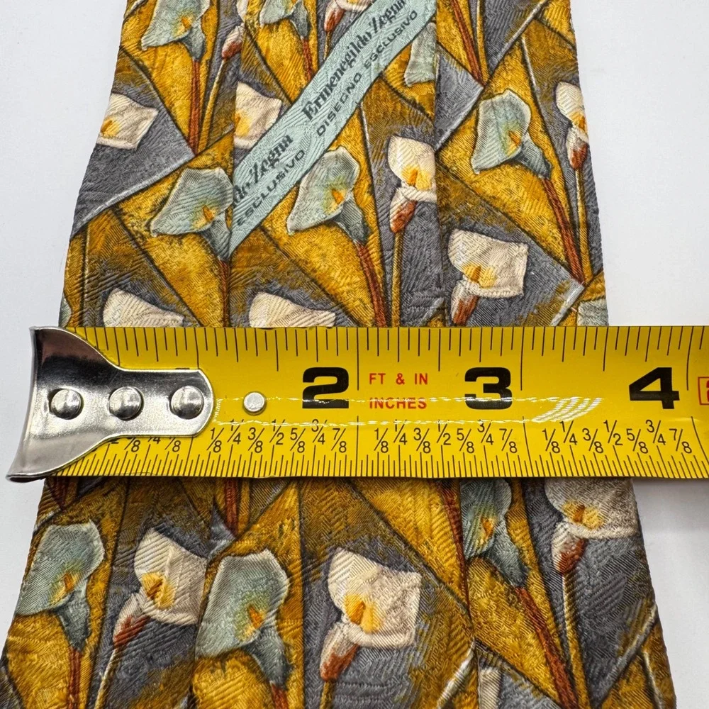 Ermenegildo Zegna Disegno Esclusivo‎ Silk Tie Floral Lily Yellow Italy Luxury